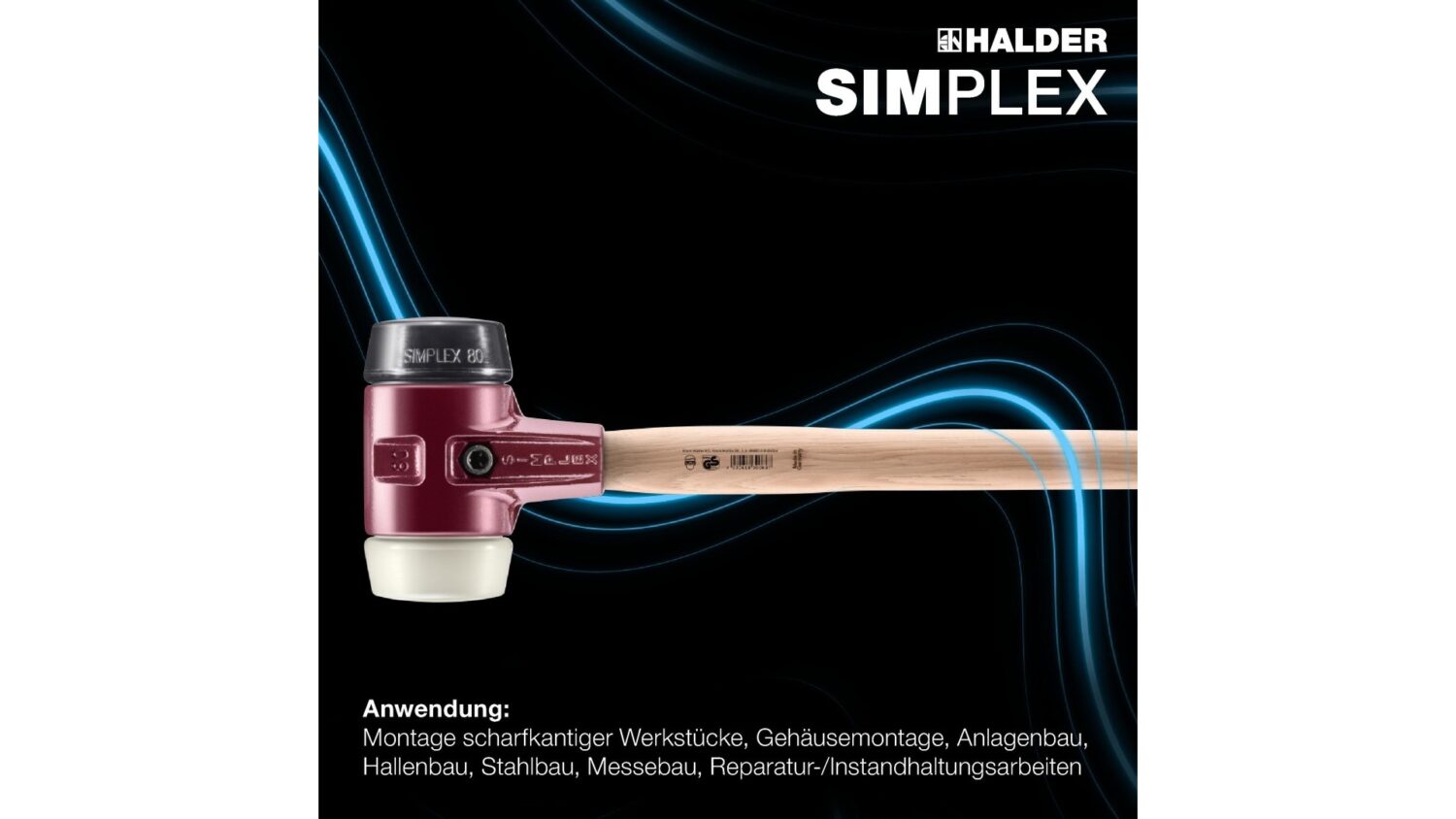 SIMPLEX-Vorschlaghammer Gummikomposition / Nylon; mit Tempergussgehäuse und Hickorystiel | D=80 mm | 3028.081 – Bild 2