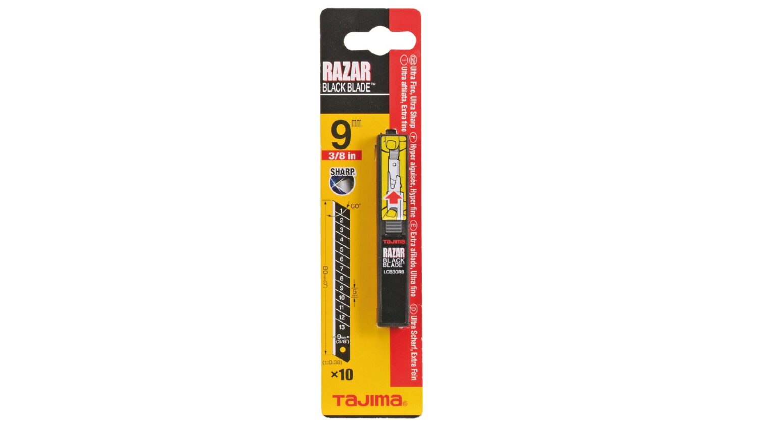 TAJIMA RAZAR BLACK CUTTERKLINGEN 9 mm Spender mit 10 Klingen SB-Karte