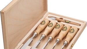 Kirschen 1107001 Stechbeitelsatz für Zinkenverbindungen, 6-tlg. mit Rotbuchenheft, 4-6-10-16-20 mm + AM