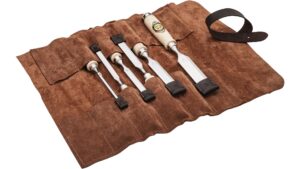 Kirschen 1171002 Stechbeitelsatz in Ledertasche, 6-tlg. mit Weißbuchenheft, 6-10-12-16-20-26 mm